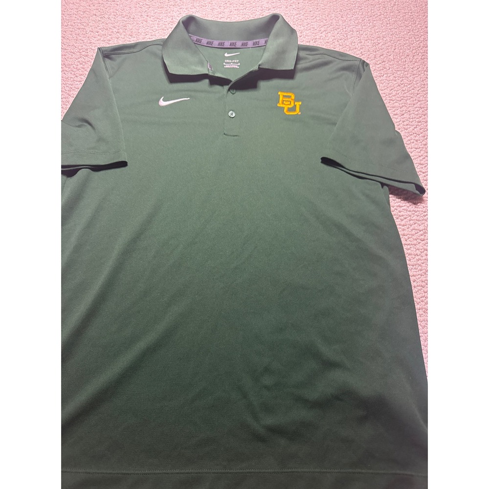Nike Baylor University Polo Green Size Medium Dri-FIT NCAA Bears Golf Shirt Mens